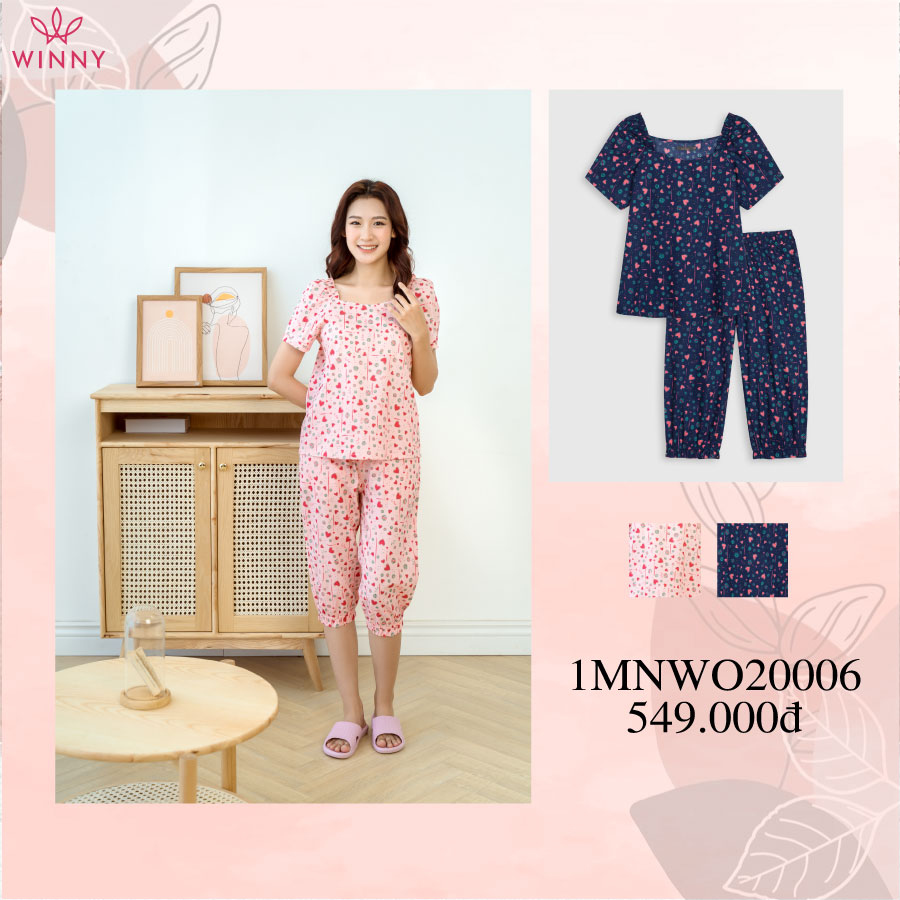 Bộ đồ mặc nhà winny cổ và vai áo bèo nhún 1mnwo20006