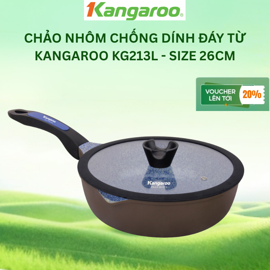 Chảo nhôm chống dính đáy từ Kangaroo KG213L - Size 26cm - Hàng chính hãng