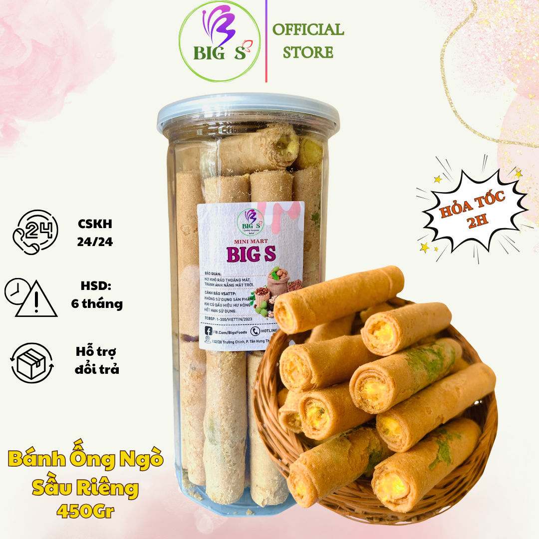 450G BÁNH ỐNG NGÒ NHÂN KEM SẦU RIÊNG BIGS