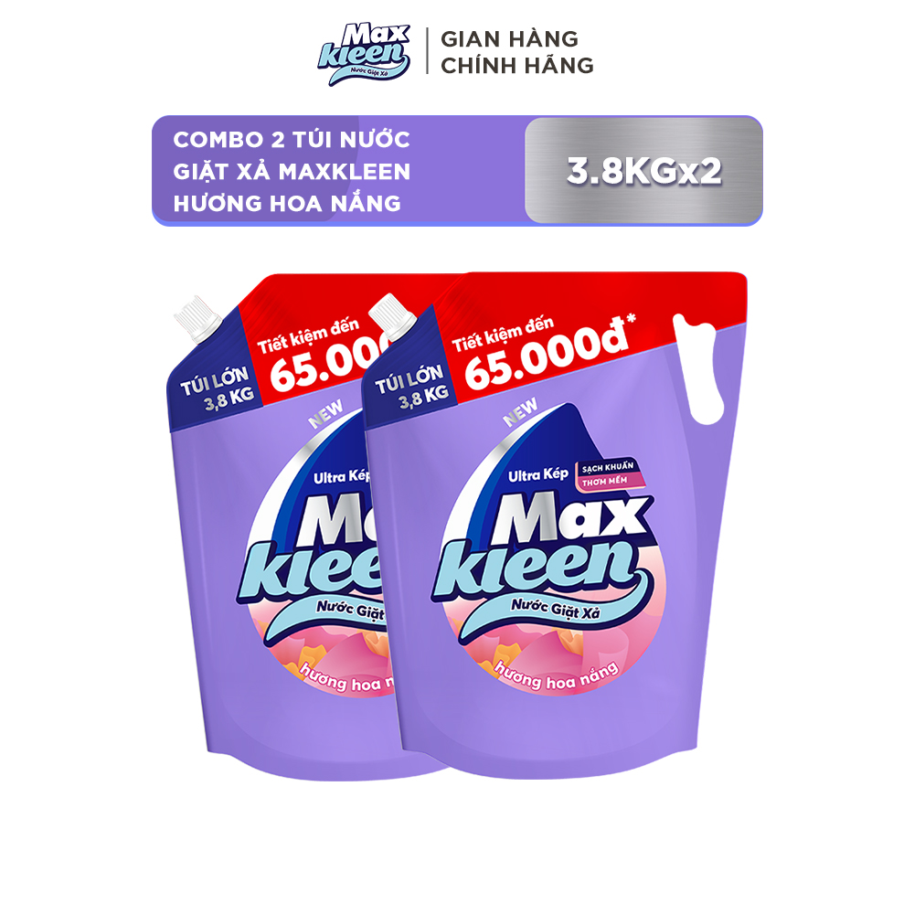 Combo 2 Túi Nước Giặt Xả MaxKleen Hương Hoa Nắng 3.8kg/túi