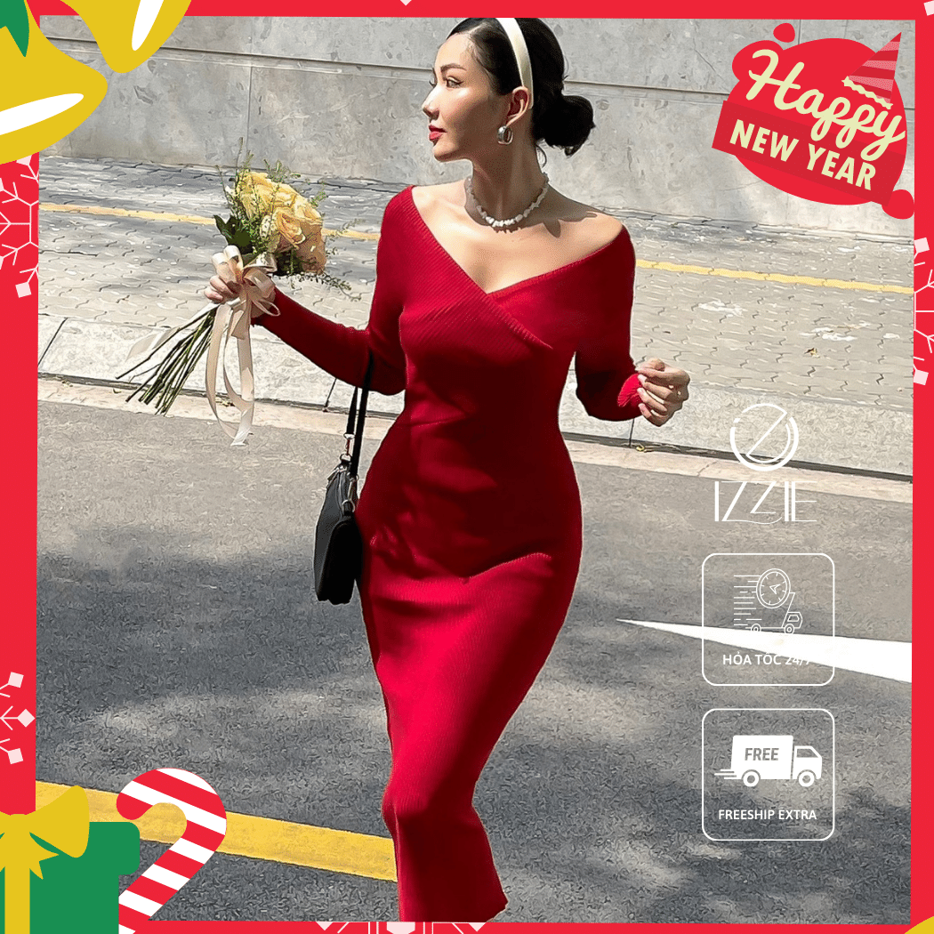Váy body trễ vai chéo cổ izzie v294