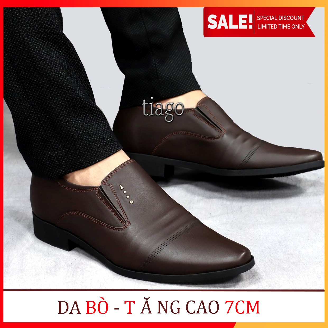 GIÀY NAM TĂNG CHIỀU CAO 7CM DA BÒ ĐẾ CAO SU KHÂU