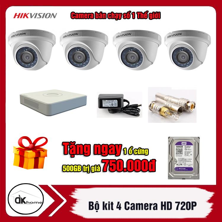 Mua bộ kit camera tặng ổ cứng 500gb-trọn bộ 4 camera hikvision dome ốp trần độ phân giải 1mp hd720p