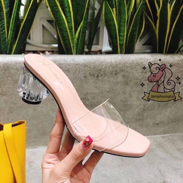 Guốc nữ quai trong gót đá pha lê 5cm hàng full box, guốc dép thời trang tiểu thư mẫu hot 2021