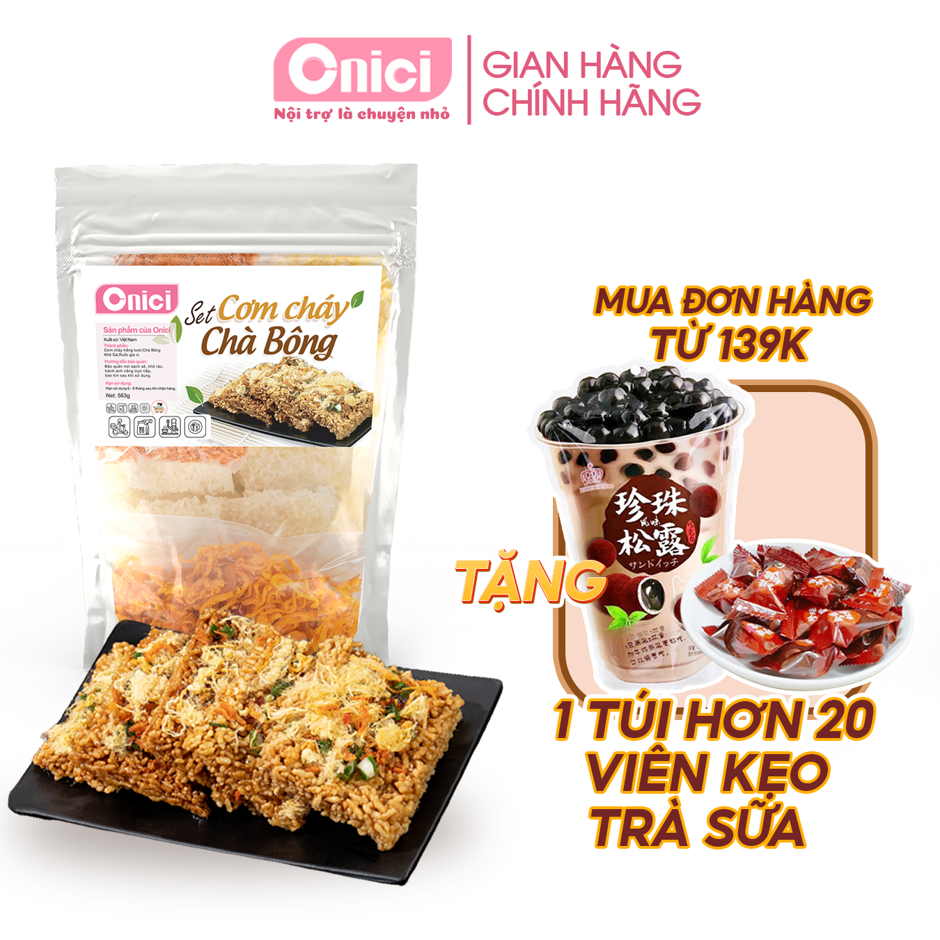 cơm cháy chà bông nguyên liệu làm thành phẩm 15 miếng lớn Bếp Của Mẹ Onici