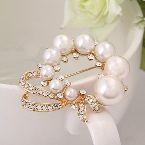 [HCM]Cài Áo Nữ Tròn Đính Ngọc Trai CAOG-20.