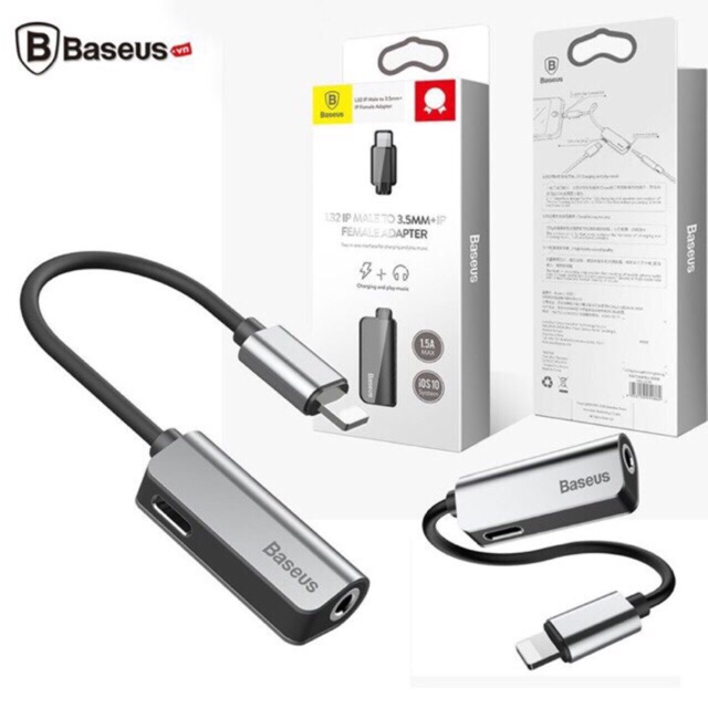 Bộ chia chuyển đổi âm thanh Baseus L32 2 trong 1 Lightning ra cổng tai nghe 3.5 mm và cổng sạc cho ip 7,8, iphone X