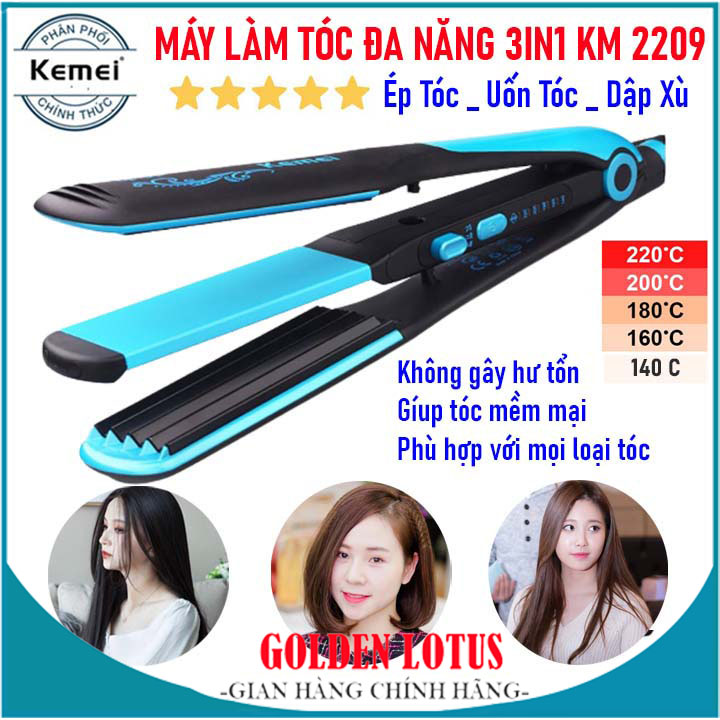 Máy duỗi tóc uốn cụp kemei km 2209, máy ép tóc, máy là tóc, máy kẹp tóc, máy làm tóc đa năng , tạo kiểu tóc 4 mức chỉnh nhiệt, máy là tóc thẳng - máy duỗi tóc thẳng chính hãng ruida