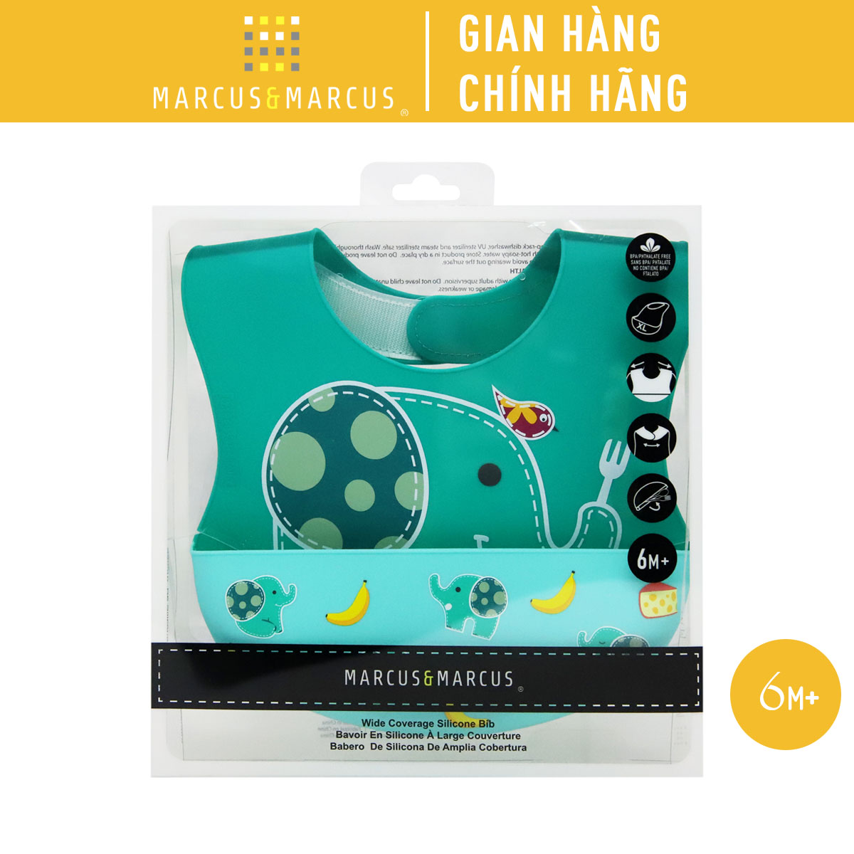 Yếm silicon ăn dặm cổ dán cho bé Marcus & Marcus, từ 6 tháng - Ollie