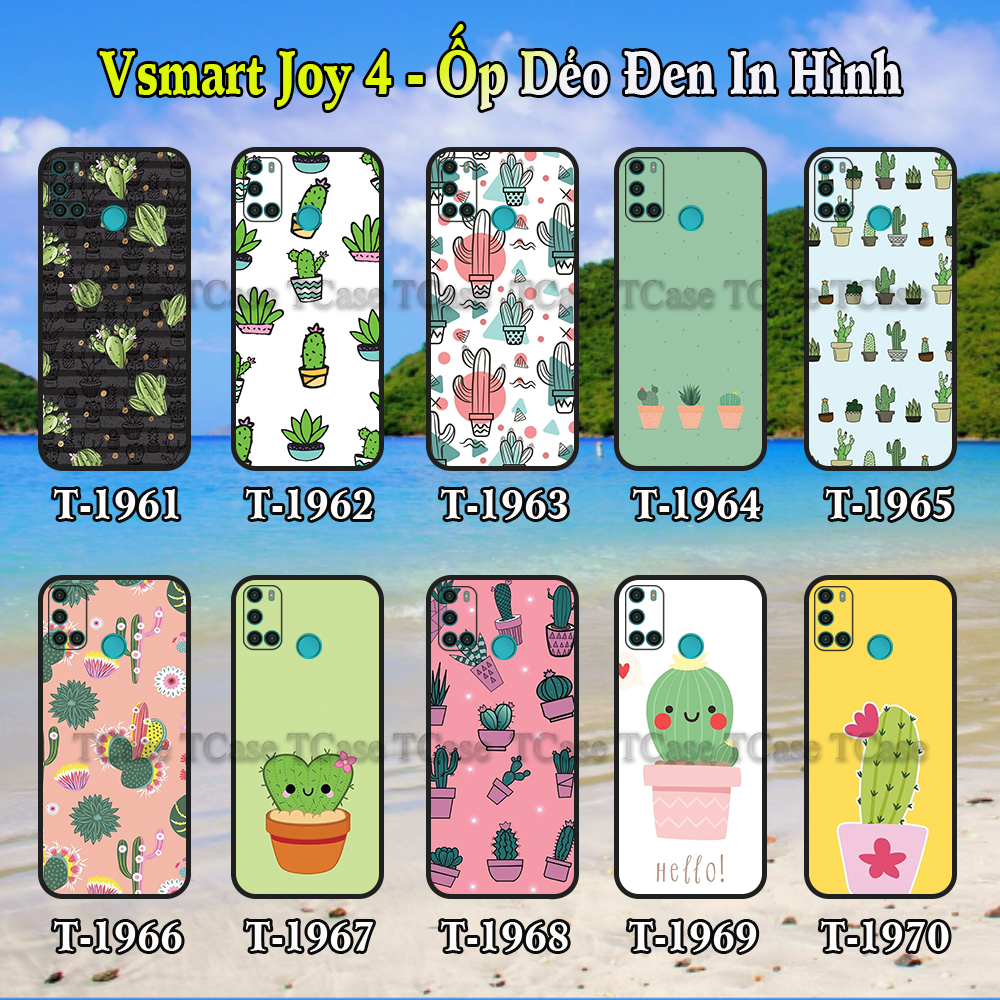 [HCM]Ốp Lưng Vsmart Joy 4 dẻo đen in hình Xương Rồng Cute