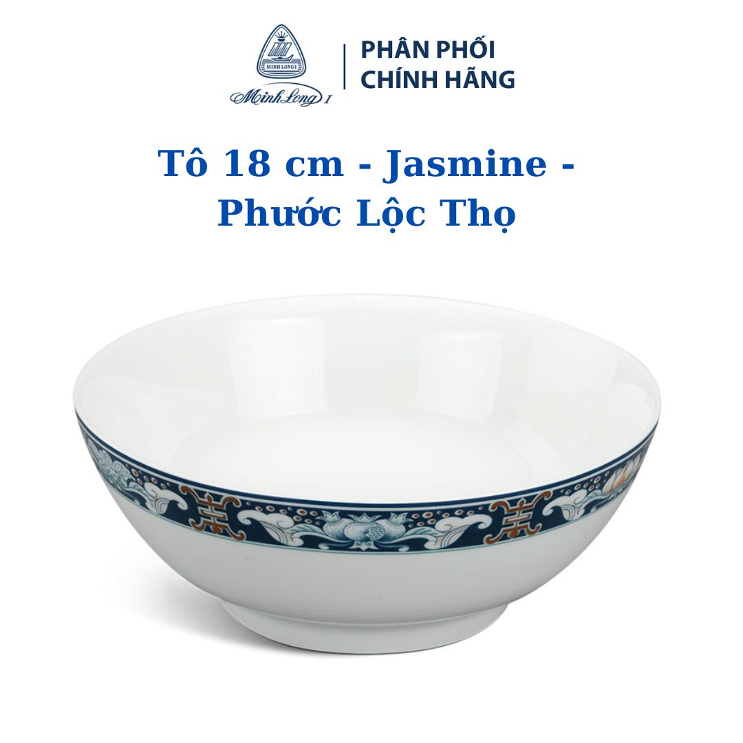Tô thấp 18 cm – jasmine – phước lộc thọ - gốm sứ cao cấp minh long