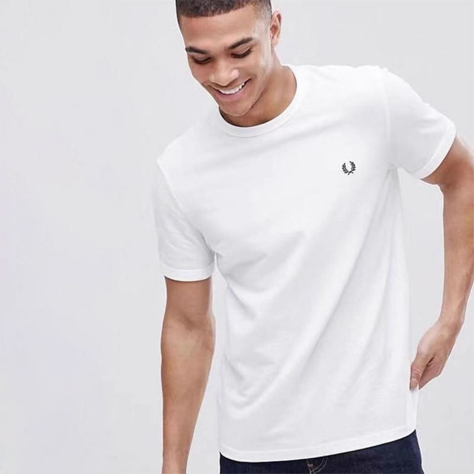 【48 Giờ Giao Hàng 】FRED PERRY Lúa Mì 2023 Áo Mặc Trong Tay Ngắn Tay Cotton Thêu Nam Mùa Hè Thoáng Khí Màu Trơn Cổ Tròn T Áo Sơ Mi