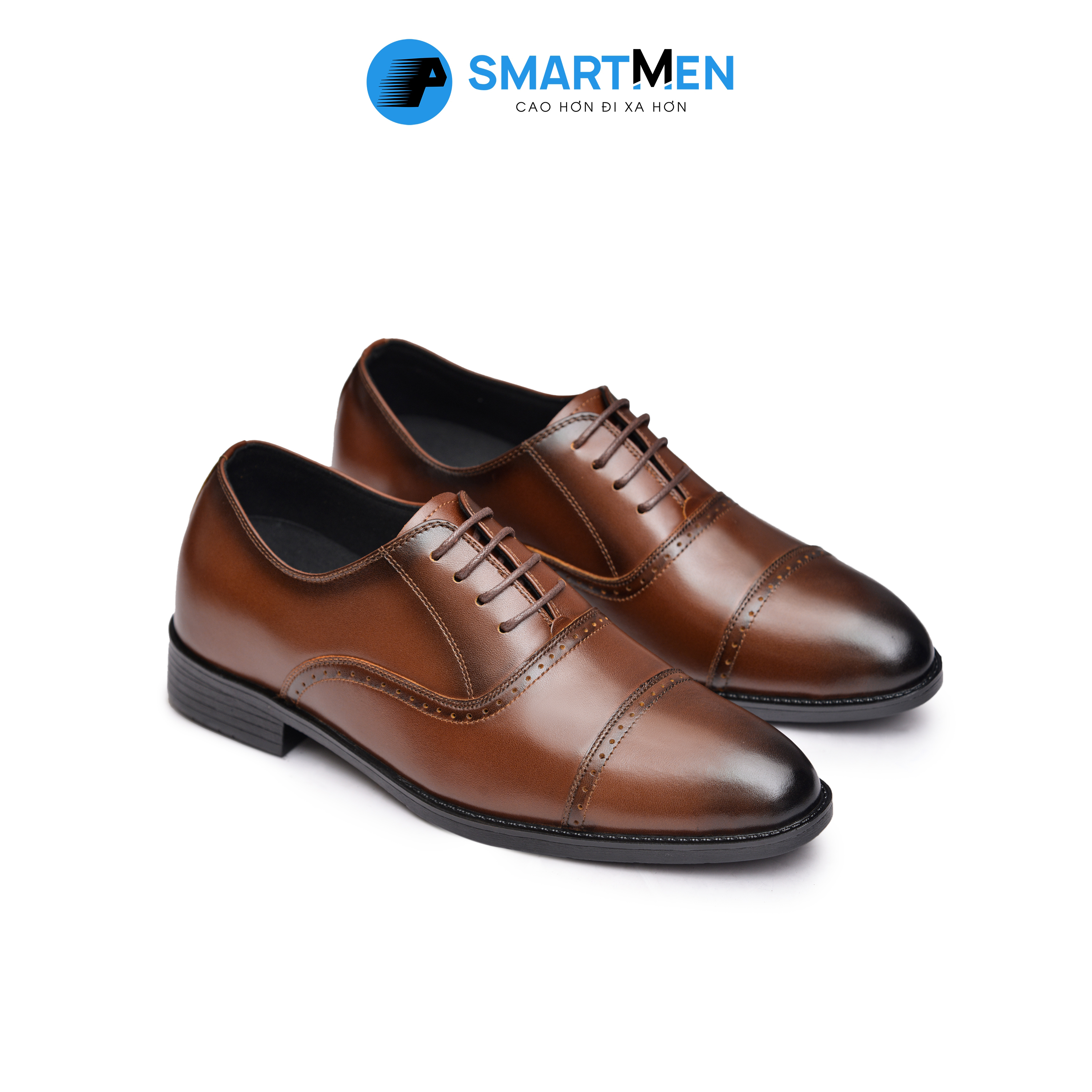 Giày tây công sở nam smartmen tăng chiều cao gd440 nâu