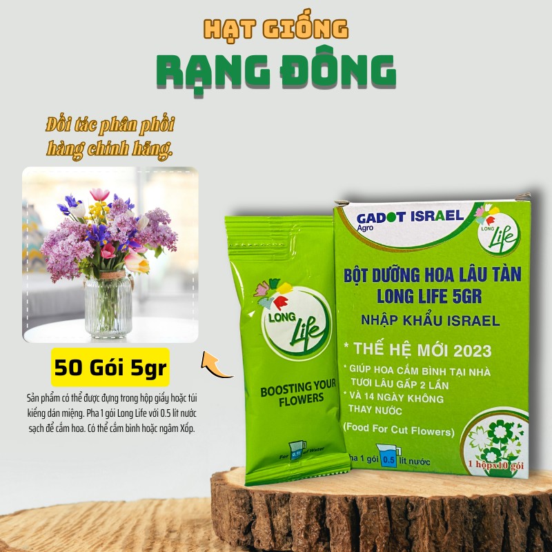 Dưỡng hoa tươi lâu Long Life (combo 50 gói) - dinh dưỡng giữ hoa lâu tàn lên đến 14 ngày - Hạt giống Rạng Đông