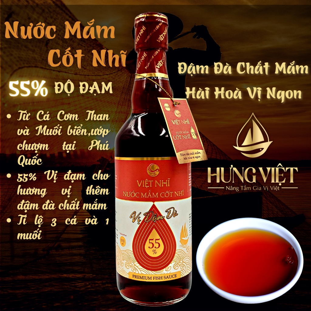 Nước mắm cốt nhĩ việt nhĩ 510ml vị đậm đà 55% độ đạm chai thuỷ tinh sang trọng