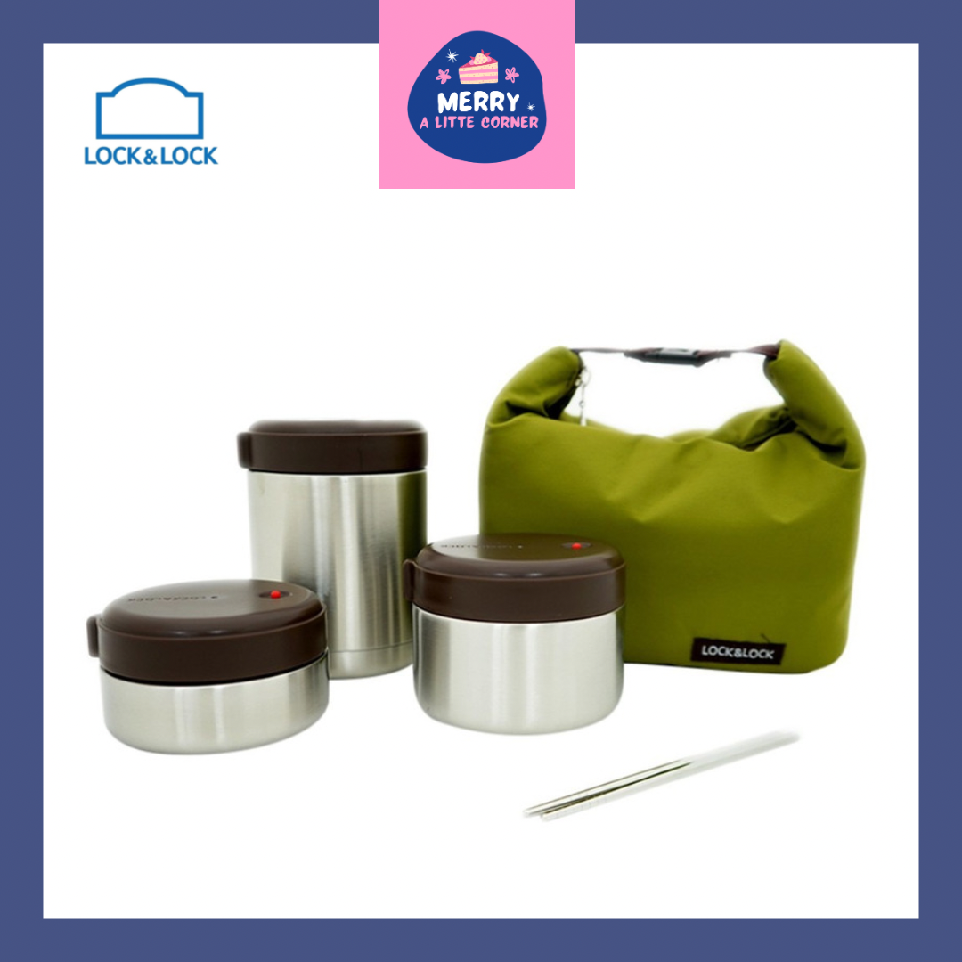 Bộ 3 Hộp Cơm Giữ Nhiệt Lock&Lock Mushroom LHC8025SLV - Bạc - Hàng Chính Hãng