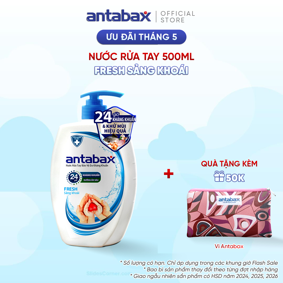 Nước Rửa Tay Bảo Vệ Da Kháng Khuẩn Antabax Fresh Sảng Khoái 500ml