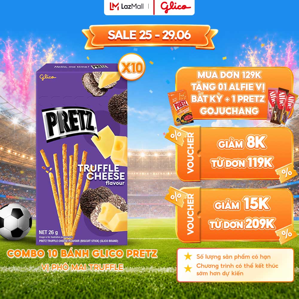 Combo 10 Hộp Bánh Que Snack Nướng Giòn PRETZ ROCKSTAR Vị Phô Mai Nấm - 26G/Hộp