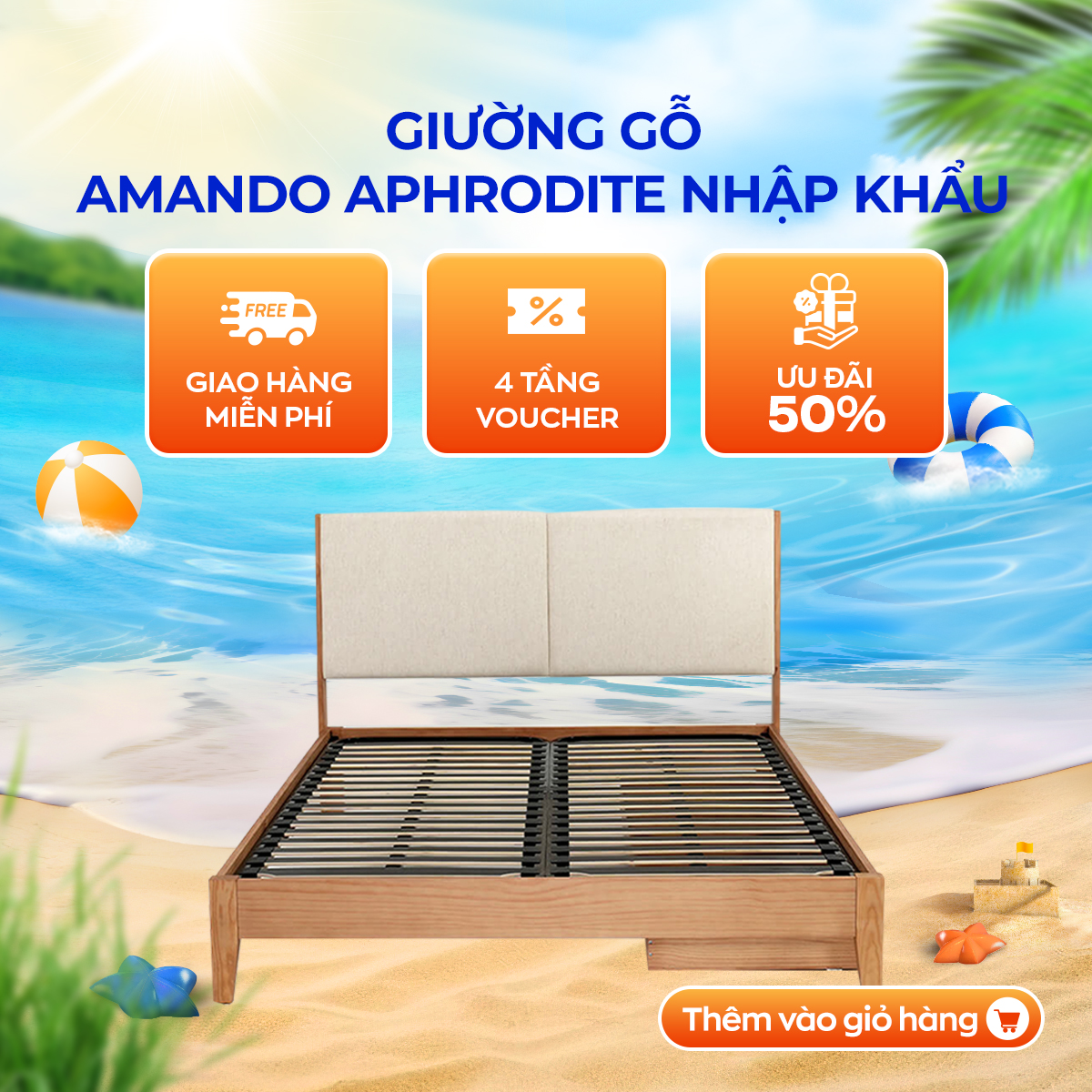 Giường gỗ tần bì dễ lắp ráp Amando Aphrodite nhập khẩu cao cấp cứng cáp, thông minh phân phối bỏi Vua Nệm