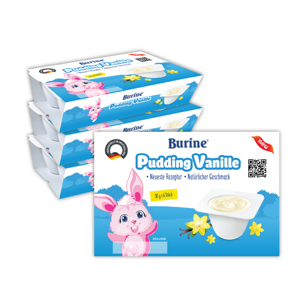 [Có Mix Vị] Combo 4 vỉ Pudding ăn dặm Burine dành cho bé từ 6 tháng tuổi - Nhập khẩu 100% từ Đức - Lốc 6 hũ x 50g
