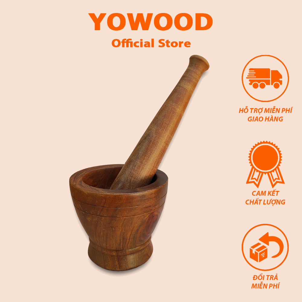Bộ cối chày gỗ nghiến Tây Bắc núi đá YOWOOD dùng giã gia vị thức ăn size to