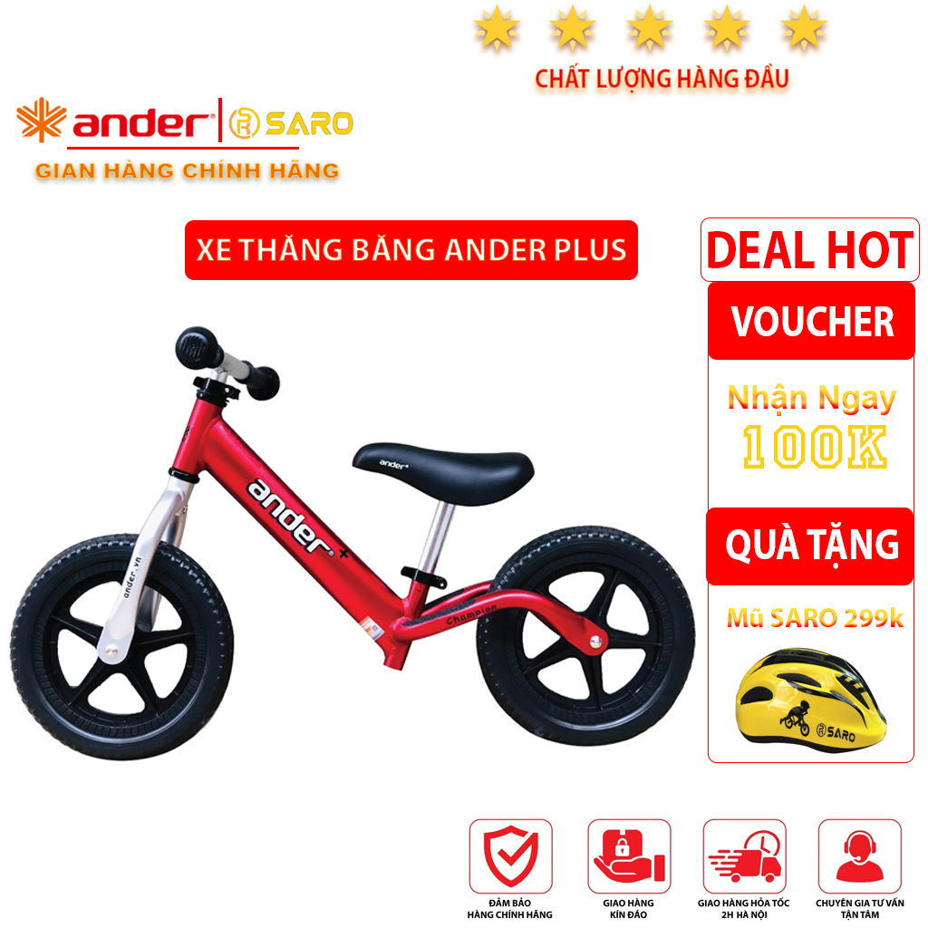 Xe thăng bằng Ander Plus - Màu đỏ - Dành cho trẻ từ 16 tháng đến 6 tuổi, dành cho các bé nhỏ nhất tập đi xe thăng bằng ( đi vững là tập được)