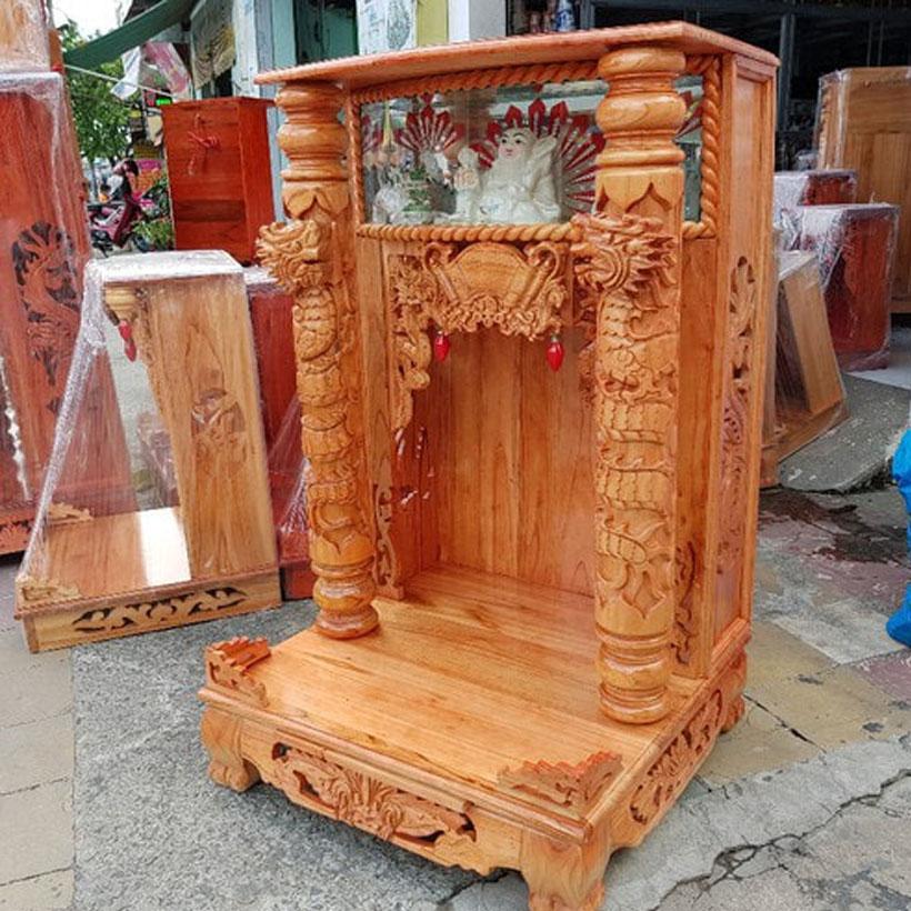 Bàn thờ ông địa gỗ xoan ngang 60cm hộp đèn , bàn thờ ông địa gỗ