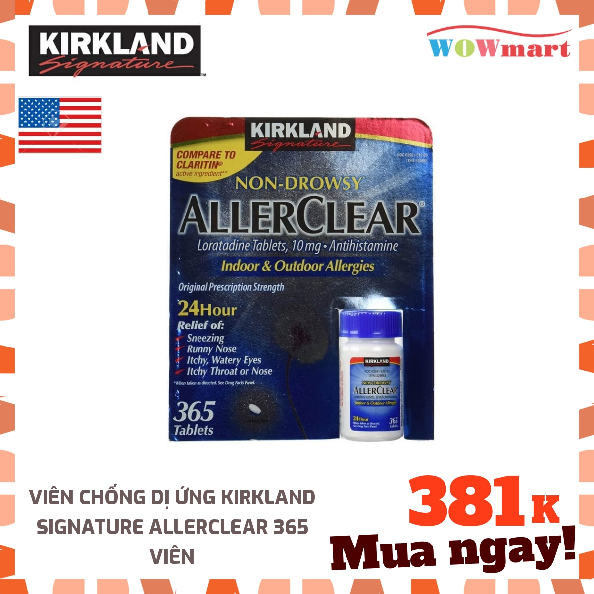 Viên chống dị ứng Kirkland Signature AllerClear 365 viên - [MỸ]
