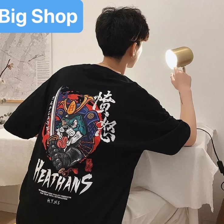 Áo Thun Nam Nữ MÈO SAMURAI Form Rộng HOT TREND Tay Lỡ Mạnh Mẽ Sành Điệu Vải Dày Mịn - BIG SHOP