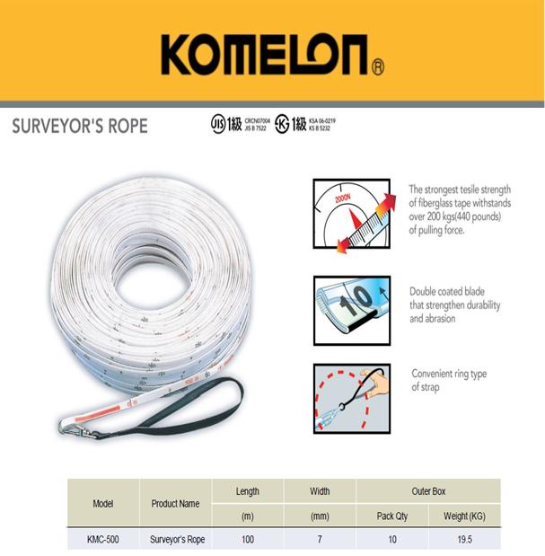 Thước dây đo độ sâu cọc khoan nhồi Komelon® Hàn Quốc 100m