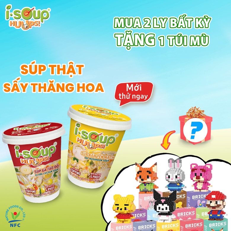 [Combo 2tặng1Gift] Súp Gà Táo Đỏ + Súp Nấm Yến Mạch Ăn Liền ISOUP HUUPS! - Súp Ăn Liền Sấy Thăng Hoa