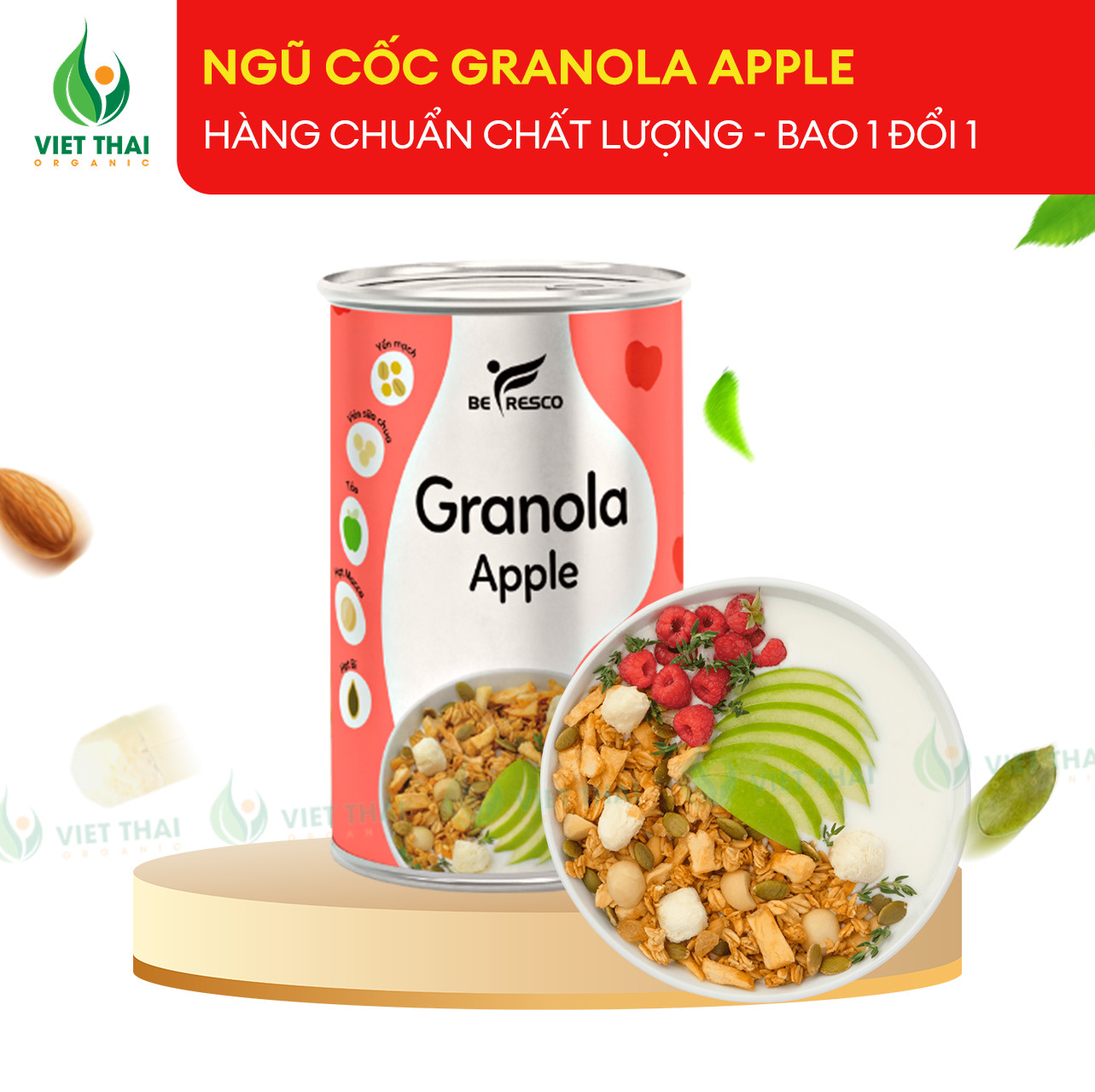 Ngũ Cốc Táo Hoa Quả Trái Cây Mix Sữa Chua Sấy Khô Ăn Kiêng Giảm Cân Ăn Sáng (300G) - Việt Thái Organic