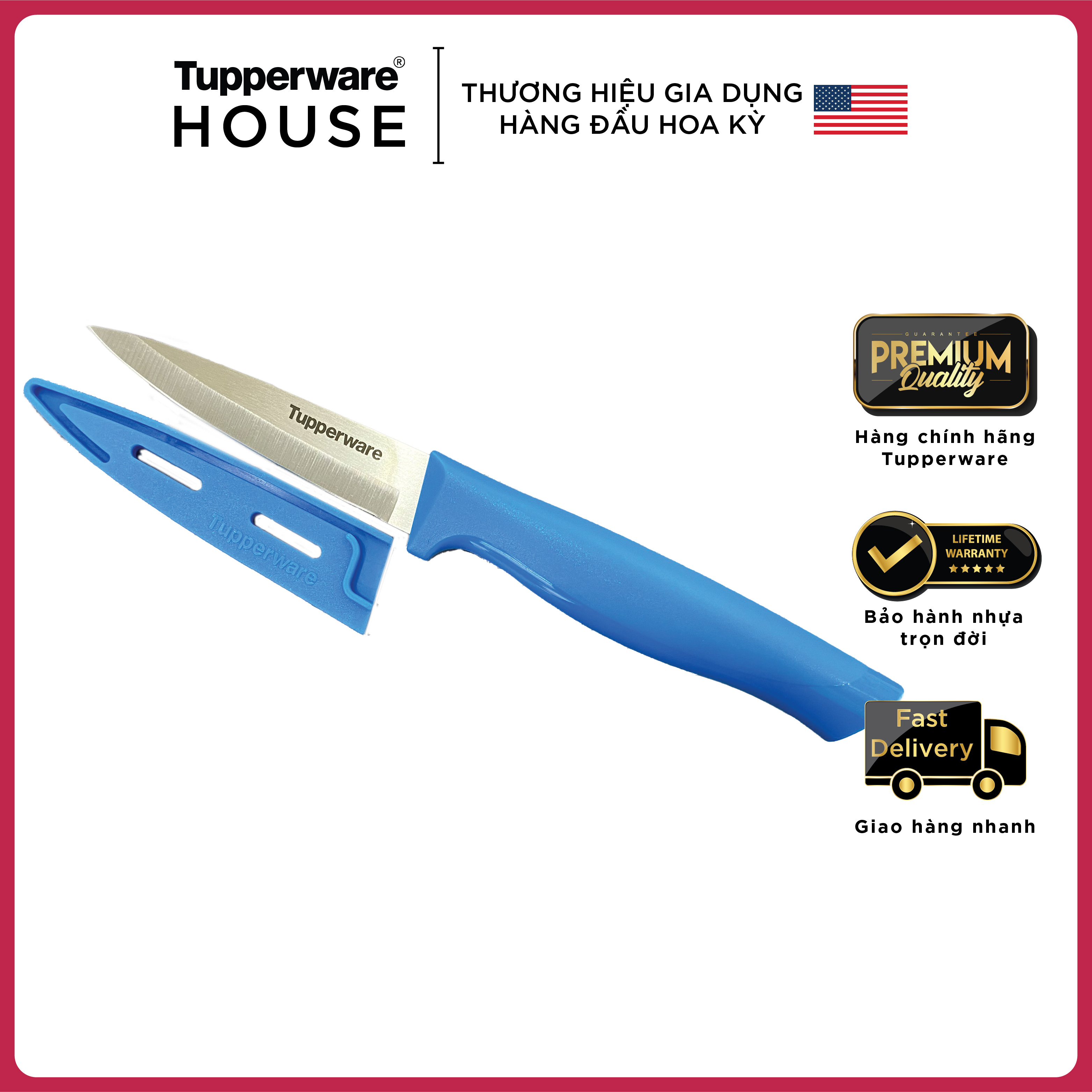 Dao Tupperware Paring Knife có vỏ màu xanh biển
