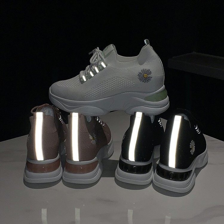 Giày thể thao nữ độn đế 7cm phối vạch phản quang chất vải lưới cực thoáng