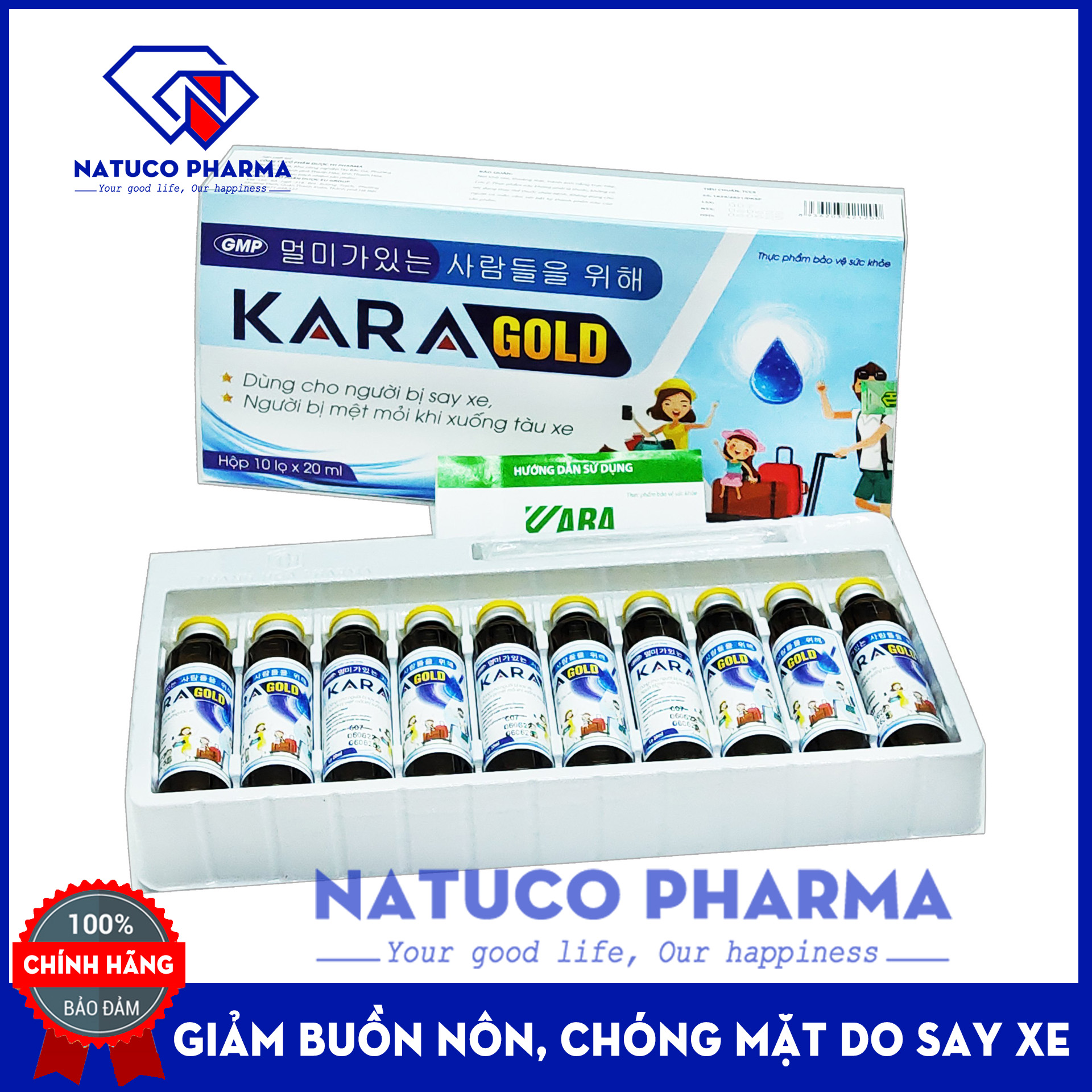 Nước uống chống say xe Kara Gold giảm buồn nôn, hoa mắt, chóng mặt choáng váng, nhức đầu khó chịu, khi say tàu xe, say sóng