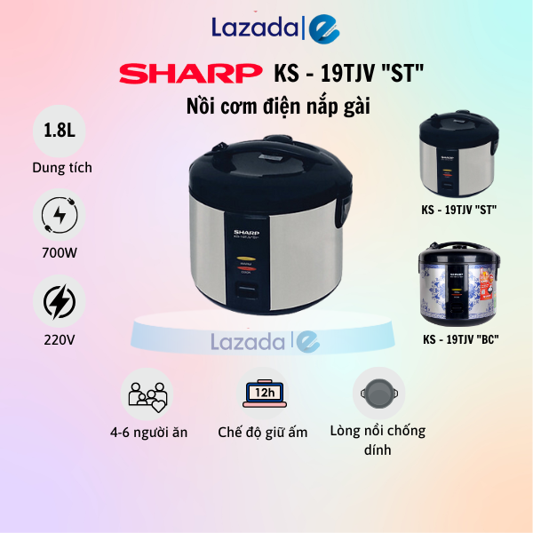 Nồi cơm điện nắp gài sharp ks-19tjvst/bc - hàng chính hãng