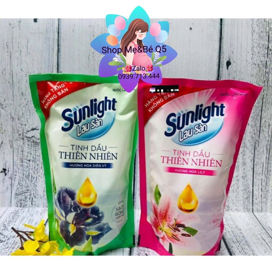 💥túi màu xanh💥nước lau sàn sunlight tinh dầu thiên nhiên hương diên vỹ 548ml