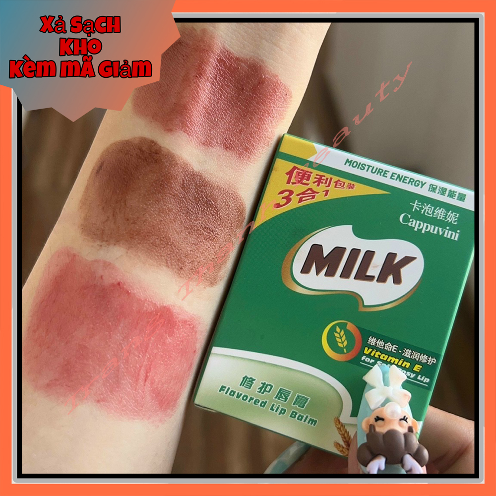 Set 3 son dưỡng có màu cappuvini milk dưỡng ẩm đào caco milo siêu đẹp