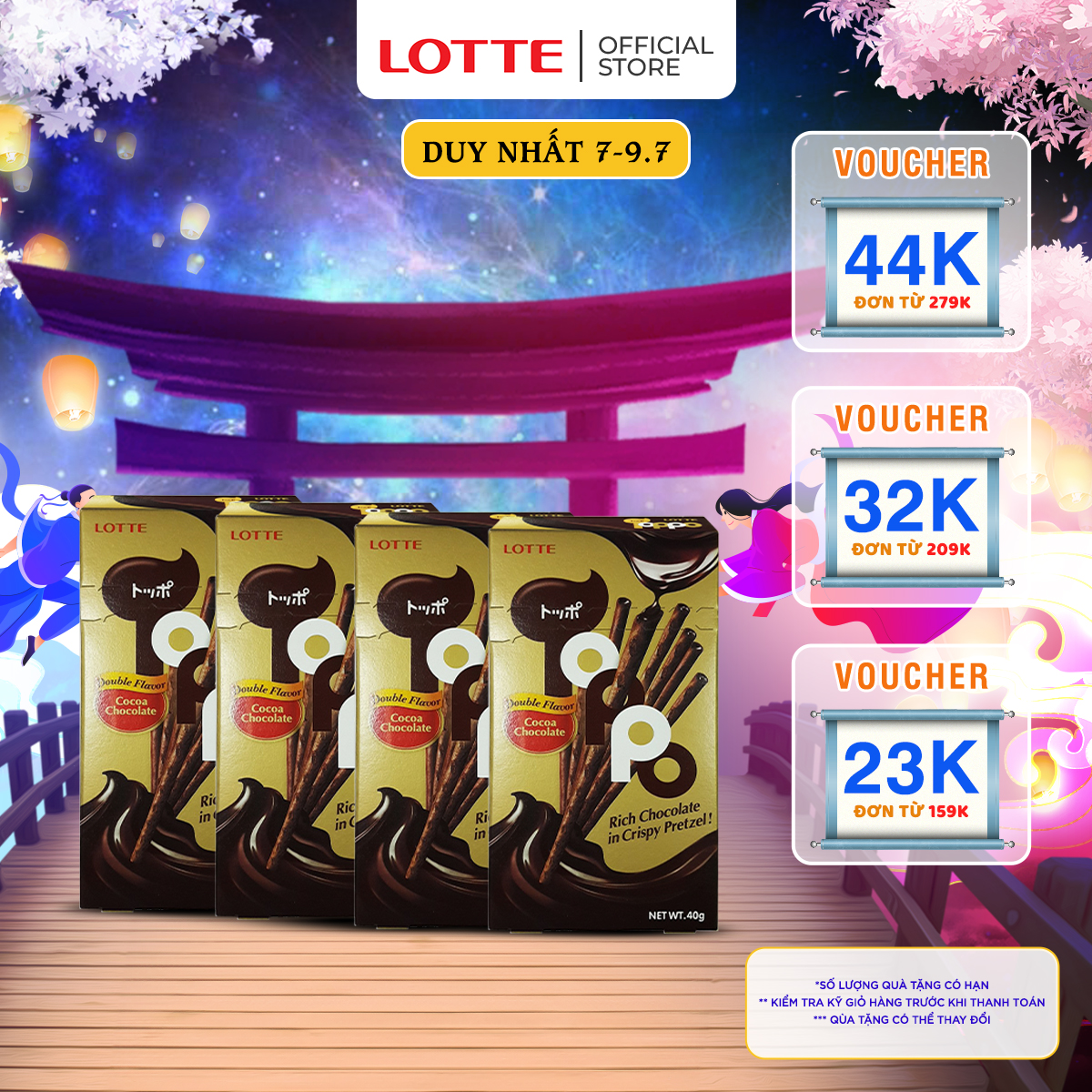 Combo 4 Gói Bánh que Toppo nhân socola hương ca cao 40g