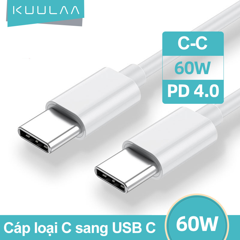 【50% OFF Voucher KUULAA Cáp loại C sang USB C PD 60W 4.0 3.0 3A QC Sạc nhanh Sạc nhanh Nguồn điện Truyền dữ liệu Dây chuyển dữ liệu Apple iPad Air Pro Macbook cho Samsung S20 Xiaomi 10 Huawei Oneplus