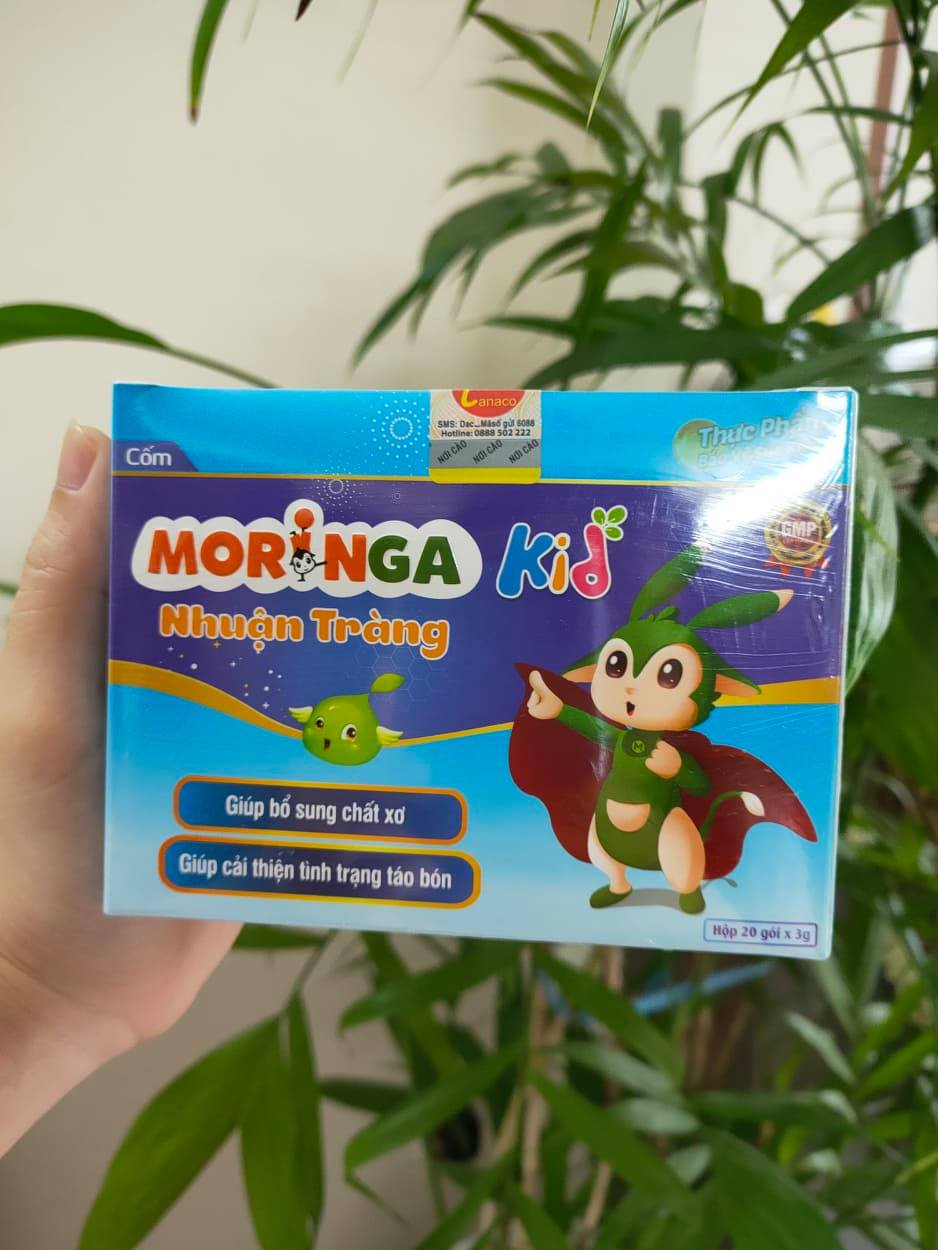 Cốm Moringa Kid Tanaco từ chùm ngây và vi tảo bổ sung chất xơ giảm táo bón, giúp nhuận tràng