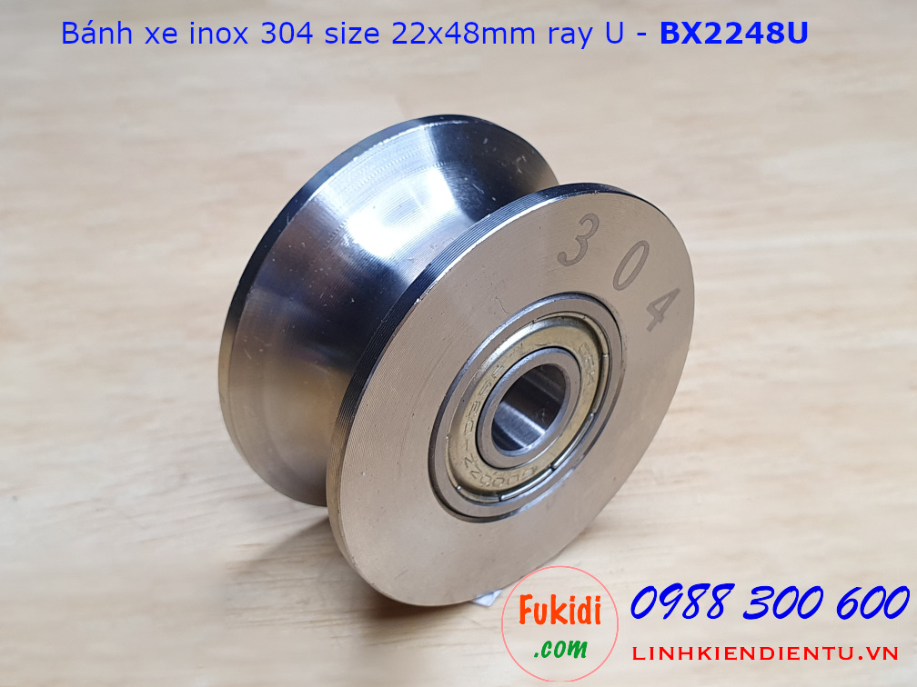 Bánh xe cửa cổng lùa inox 304 ray U/V/H size 22x48mm BX2248U, BX2248V, BX2248H