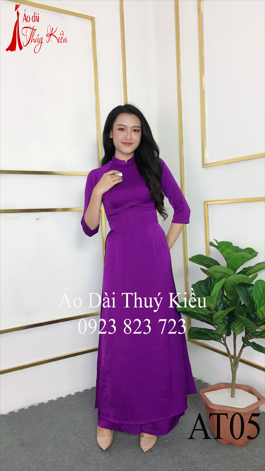Áo dài Thúy Kiều Tây Thi cổ tàu màu tím huế AT05
