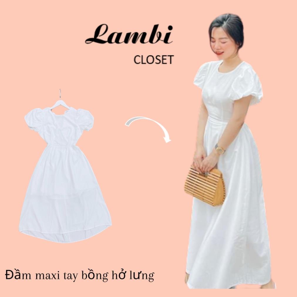 Đầm maxi xòe hở lưng 2 lớp cánh tiên màu trắng