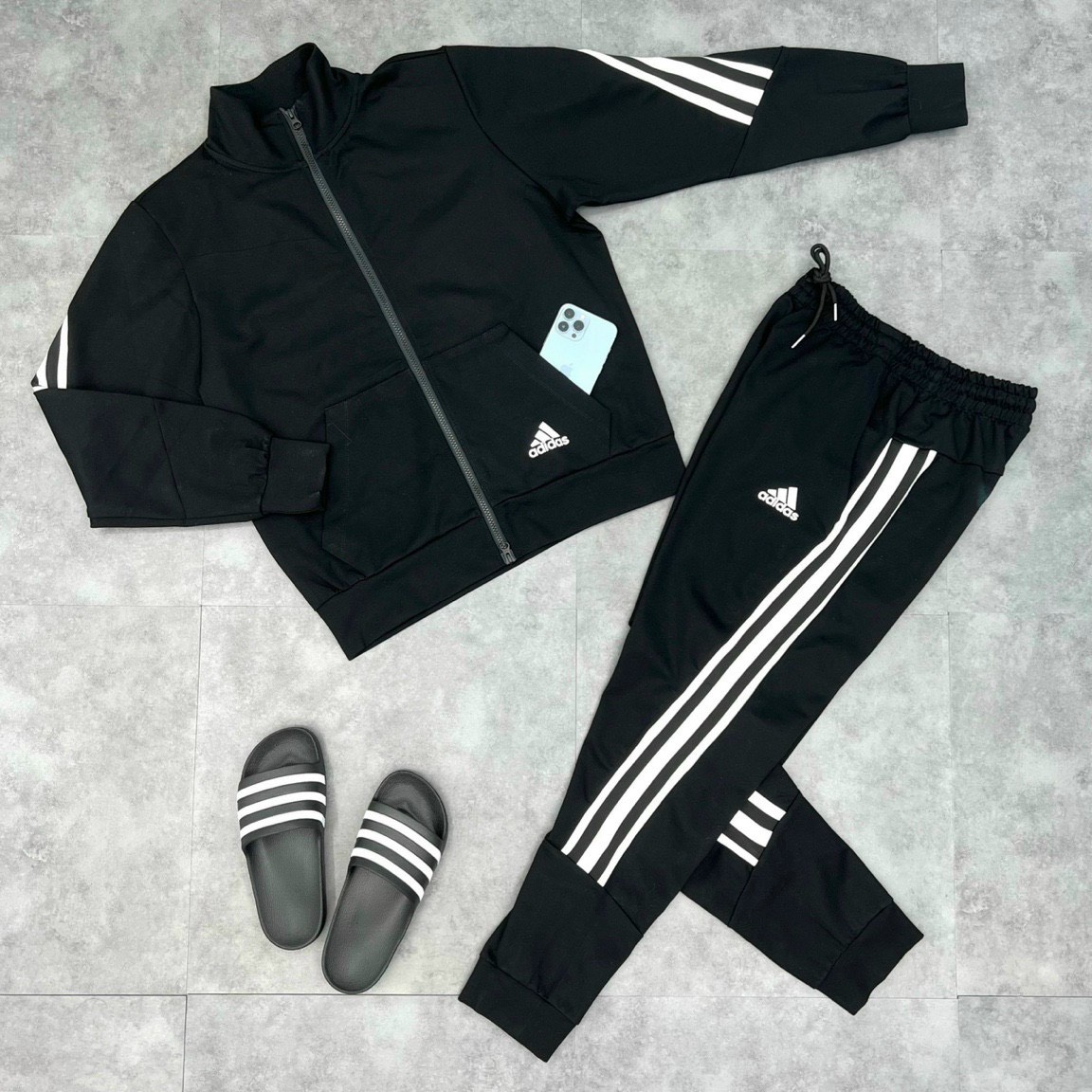 Bộ thể thao adidas nam có khoá dài tay thu đông, quần áo thể thao ba sọc nam cao cấp Hàng Quảng Châu Cao Cấp