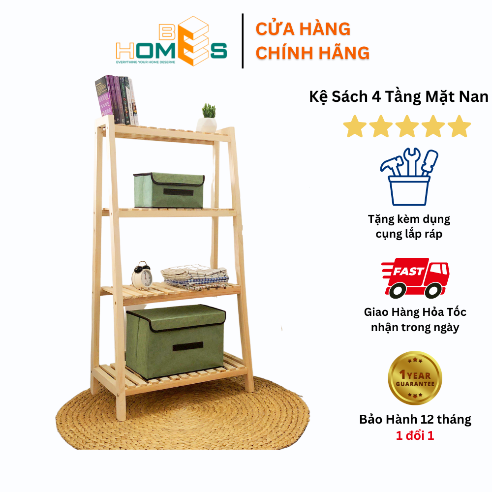 Kệ sách gỗ hiện đại đa năng 4 tầng - Mặt Nan