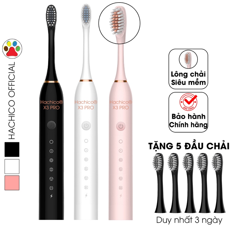 Bàn chải điện Hachico Sonic X3 pro đánh răng tự động với lông chải mềm mịn