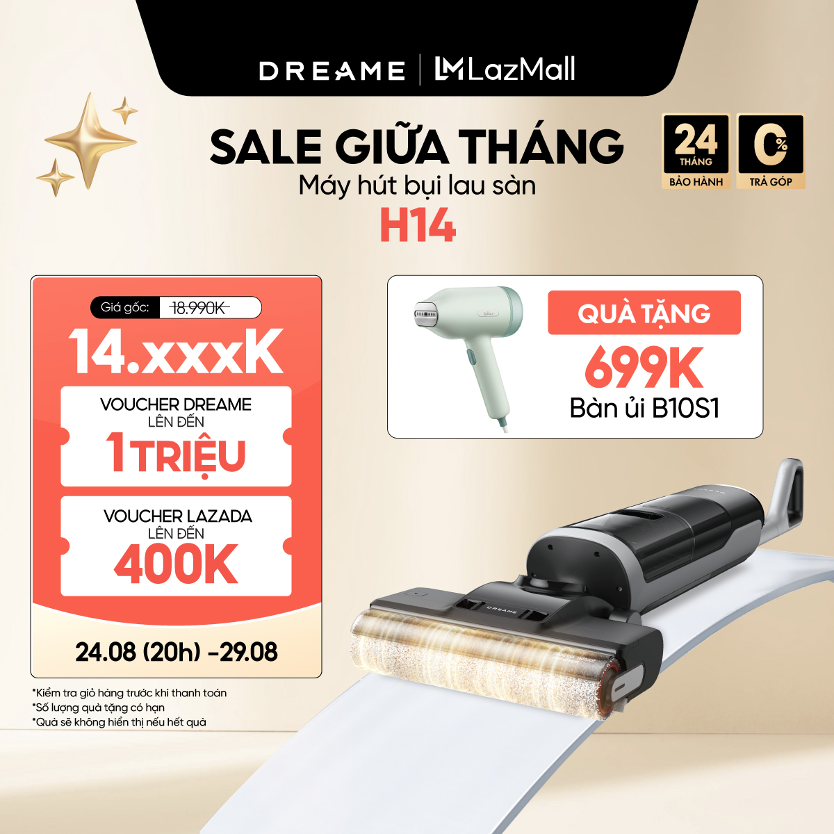 Máy lau sàn hút bụi thông minh Dreame H14- Bản quốc tế - Bảo hành 24 tháng