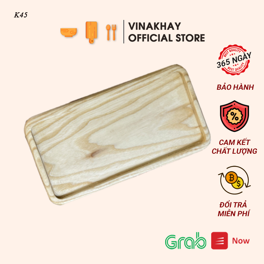 Khay gỗ decor Vinakhay gỗ tần bì - Khay gỗ đựng đồ ăn hình chữ nhật siêu xinh K45
