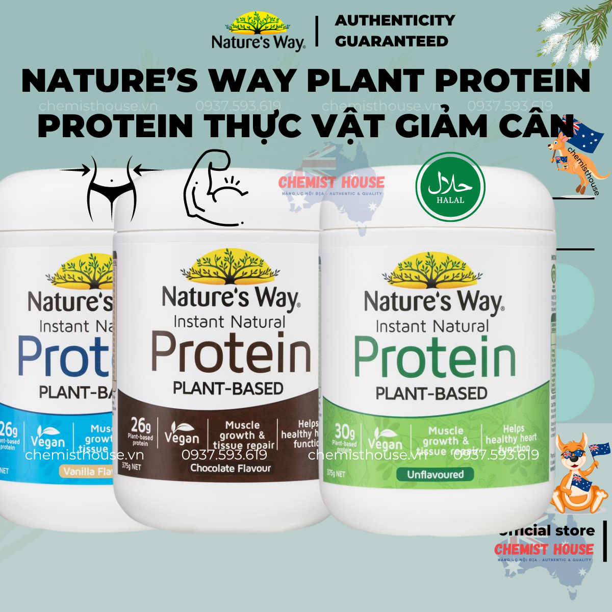 Nature's way bột protein giảm cân từ thực vật thuần chay 100% phù hợp ăn kiêng tăng cơ giảm mỡ không phụ gia